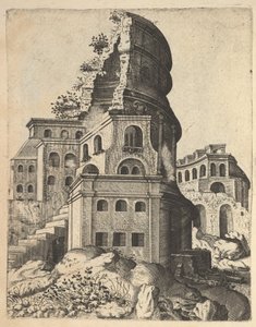 Pejzaż pionowy z ruinami świątyni Wenus i Romów, z cyklu „Ruinary…, 1554.