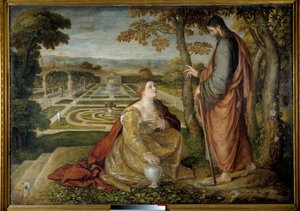 Noli Me Tangere Chrystus i Maria Magdalena. Obraz Lamberta Sustrisa (1515-1568)