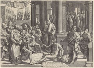 Piotr i Jan uzdrawiają kalekę przy bramie świątyni Piotr i Jan uzdrawiają kalekę przy bramie świątyni
