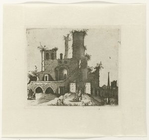 Ruïne met rechthoekige toren Rysunki ruin różnych manufaktur bardzo przydatne malarzom i innym tego typu artystom (tytuł serii)