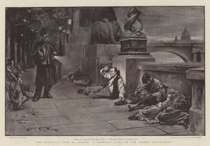 The Houseless Poor of London, scena o północy na nabrzeżu Tamizy autorstwa Lance Calkin
