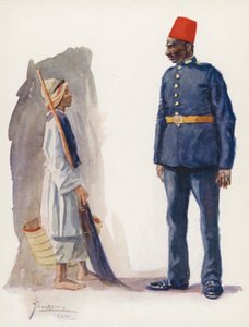 Ludzie Egiptu: Policjant i chłopiec, Ascari Balis wa waled (kolorowa litografia) autorstwa Lance Thackeray