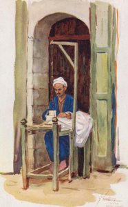 Mieszkańcy Egiptu: Prządka lub Tkaczka, Kazzaz (kolorowa litografia) autorstwa Lance Thackeray