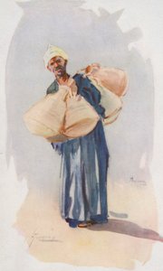 Ludzie Egiptu: Sprzedawca dzbanów z wodą, Baia Ballassi (kolorowa litografia) autorstwa Lance Thackeray