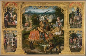 Legenda św. Jerzego (olej na desce) autorstwa Lancelot (school of) Blondeel