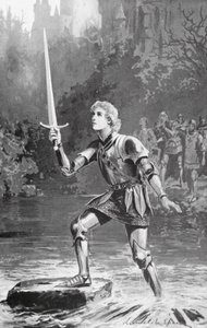 Galahad podniósł miecz dość łatwo (litografia) autorstwa Lancelot Speed