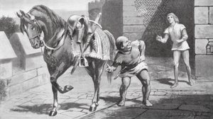 Jego matka wysłała Garethowi pięknego konia i zbroję (litho). autorstwa Lancelot Speed