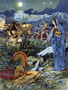 Jason, któremu Medea orała pola Marsa, ok. 1900 (ilustracja)