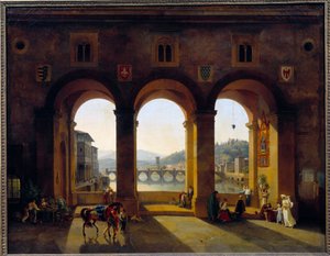 Widok na Ponte Vecchio we Florencji. Obraz Theodore Turpin De Crisse (1782-1859)