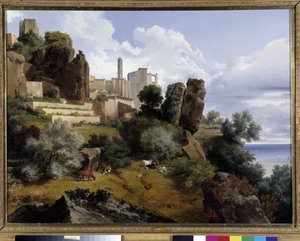 Widok Roquebrune, Włochy (olej na płótnie)