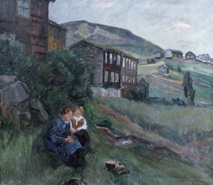 Od Gudbrandsdalen, kobieta i dziecko w krajobrazie