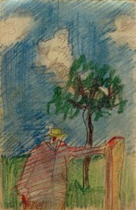 Bez tytułu (mężczyzna stojący pod drzewem) autorstwa Laszlo Moholy-Nagy