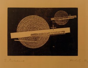 Bez tytułu (dwa kółka z paskami) autorstwa Laszlo Moholy Nagy