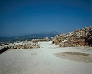 Megaron Pałacu Królewskiego: miejsce starożytnego miasta Mykenes na Peloponezie (1500-1100 pne) Grecja