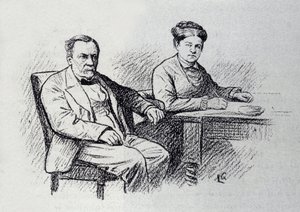 Portret Louisa Pasteura (1822-1895), francuskiego chemika i fizyka, dyktującego związek ze swoją żoną Marie Laurent. Szkic Luciena Laurenta-Gsella (Laurent Gsell) (1860-1944). DR autorstwa Laurent Lucien Gsell