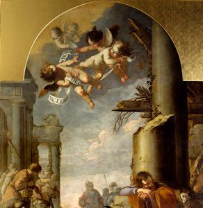 Adoracja pasterzy Szczegół przedstawiający anioły. Obraz Laurenta de la Hyre (Laurent de la Hire autorstwa Laurent de la Hyre