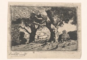 Krajobraz z dwoma dużymi drzewami autorstwa Laurent van der Windt (signed by artist)