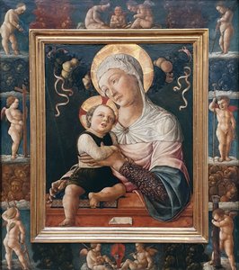 Niemiecki: Maryja z Dzieciątkiem, w malowanej ramie z cherubinami Madonna z Dzieciątkiem