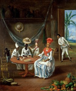 Mulatka ze swoją białą córką odwiedzana przez czarne kobiety w ich domu na Martynice, 1775 autorstwa Le Masurier