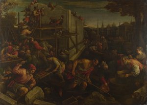 Wieża Babel, ca. 1600 autorstwa Leandro Bassano