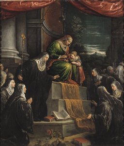 Święta Anna i Dziewica Maryja dziecko - Święta Anna i Maryja jako dziecko, Bassano, Leandro (1557-1622). Olej na płótnie. Rozmiar: 117x99cm. Muzeum Narodowe w Sztokholmie autorstwa Leandro da Ponte Bassano