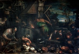 Kuźnia Wulkana (olej na płótnie) autorstwa Leandro da Ponte Bassano