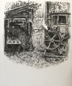 Tekstury węgorza, 2016, (węgiel drzewny na papierze) autorstwa Lee Campbell