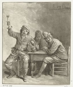 Trzech mężczyzn pali i pije przy stole autorstwa Leendert Brasser (signed by artist)