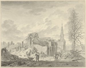 Widok Rapenburga w Lejdzie po katastrofie prochowej z 12 stycznia 1807 r.