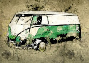 Artystyczny zielony autobus autorstwa Lembayung senja studio [Vintage Poster]