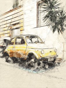 Klasyczny żółty Fiat autorstwa Lembayung senja studio [Vintage Poster]