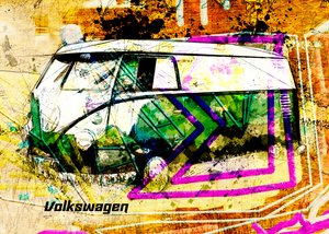 Kolorowy autobus w stylu grunge autorstwa Lembayung senja studio [Vintage Poster]