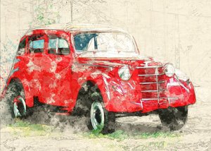 Czerwony stary samochód autorstwa Lembayung senja studio [Vintage Poster]