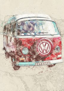 Czerwony van w stylu vintage autorstwa Lembayung senja studio [Vintage Poster]