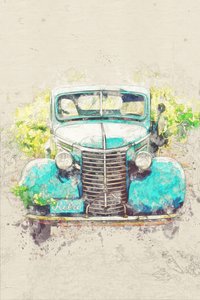 Ciężarówka w stylu retro w kolorze turkusowym autorstwa Lembayung senja studio [Vintage Poster]