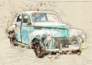 Rustykalny niebieski samochód w stylu vintage