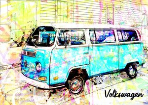 Barwny van w stylu retro autorstwa Lembayung senja studio [Vintage Poster]