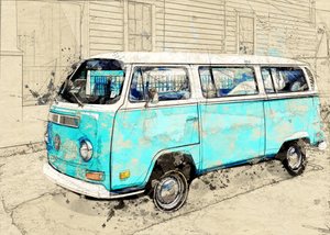 Kamper w stylu vintage w kolorze niebieskim