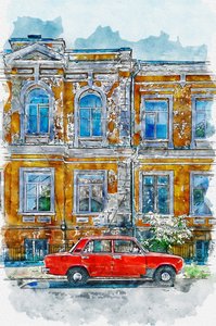 Budynek w stylu retro autorstwa Lembayung senja studio [Vintage Poster]