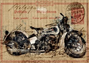 Pocztówka z zabytkowym motocyklem autorstwa Lembayung senja studio [Vintage Poster]