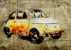 Klasyczny żółty Fiat 500 autorstwa Lembayung senja studio [Vintage Poster]