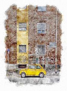 Żółty klasyczny tramwaj autorstwa Lembayung senja studio [Vintage Poster]