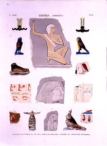 Ant akmens ir medinių fragmentų tapytų reljefų iliustracijos Hipogees, Thebes 47 plokštė iš „Egipto aprašymai“ II tomo, išraižyta LeRoypolio autorstwa Lenoir (after)