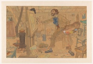 Pracownia malarza współczesnego (oryginalny tytuł na obiekcie) autorstwa Leo Gestel (signed by artist)