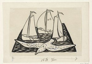 Trzy żaglowce i mewa autorstwa Leo Gestel (signed by artist)