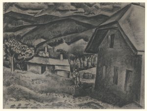 Krajobraz z kobietą z dzieckiem przed domem autorstwa Leo Gestel (signed by artist)
