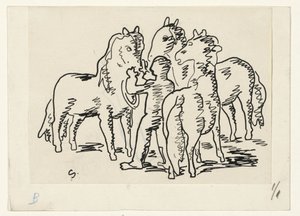 Mężczyzna z trzema końmi autorstwa Leo Gestel (signed by artist)