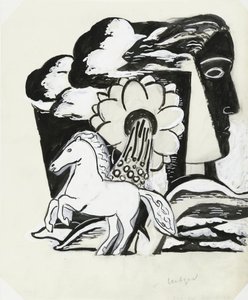 Hodowla konia, kwiatka i głowy (szkic) autorstwa Leo Gestel (signed by artist)