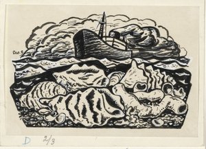 Parowiec na morzu z muszlami na plaży autorstwa Leo Gestel (signed by artist)