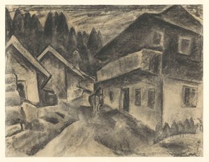 Widok na wieś z mężczyzną z krową na wiejskiej drodze autorstwa Leo Gestel